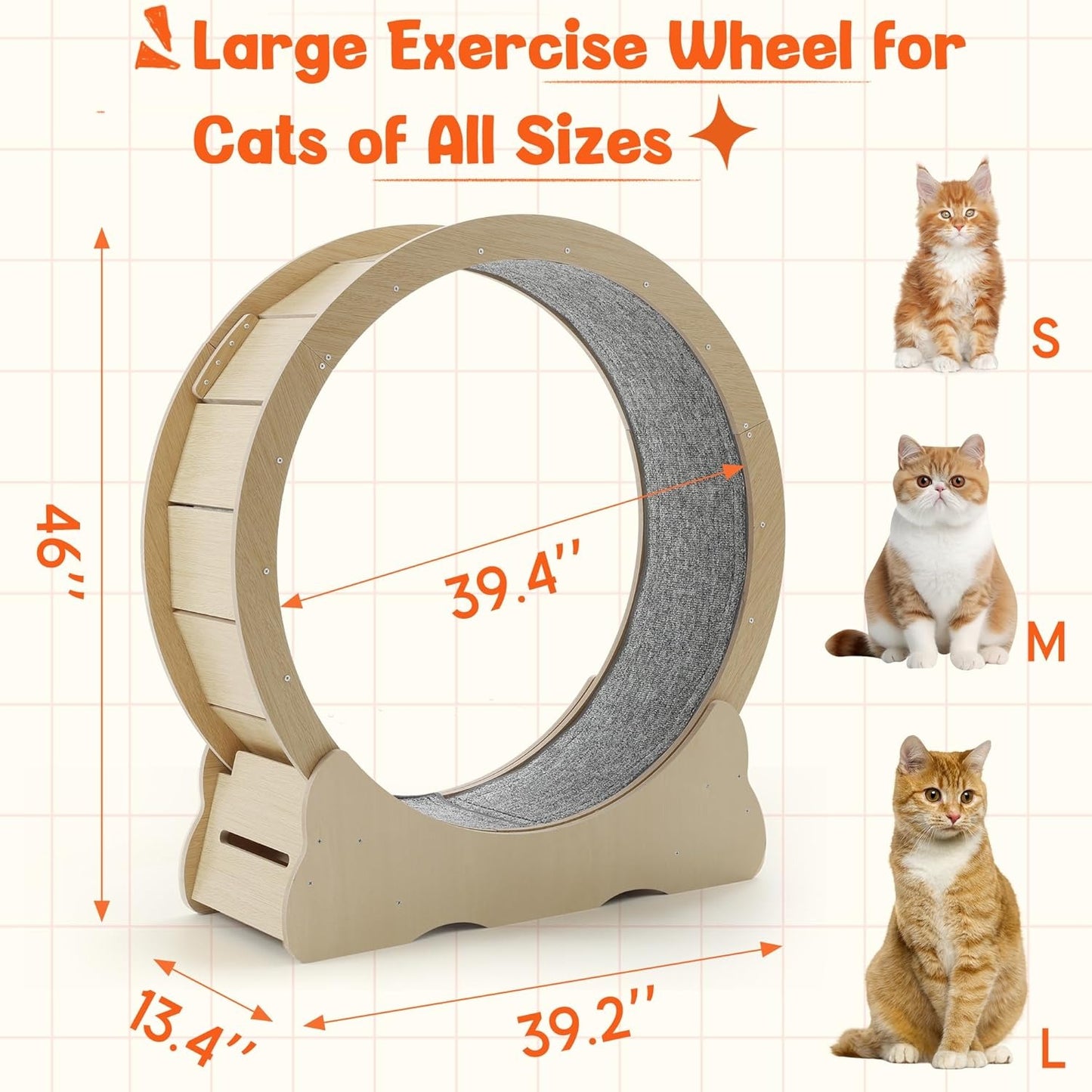 YODOLLA 43.3” Cat Exercise Running Wheel, Natural