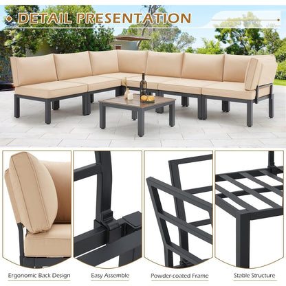 YODOLLA Outdoor Patio Furniture Set, 7 Piece Metal Patio Sectional Conversation Sofa