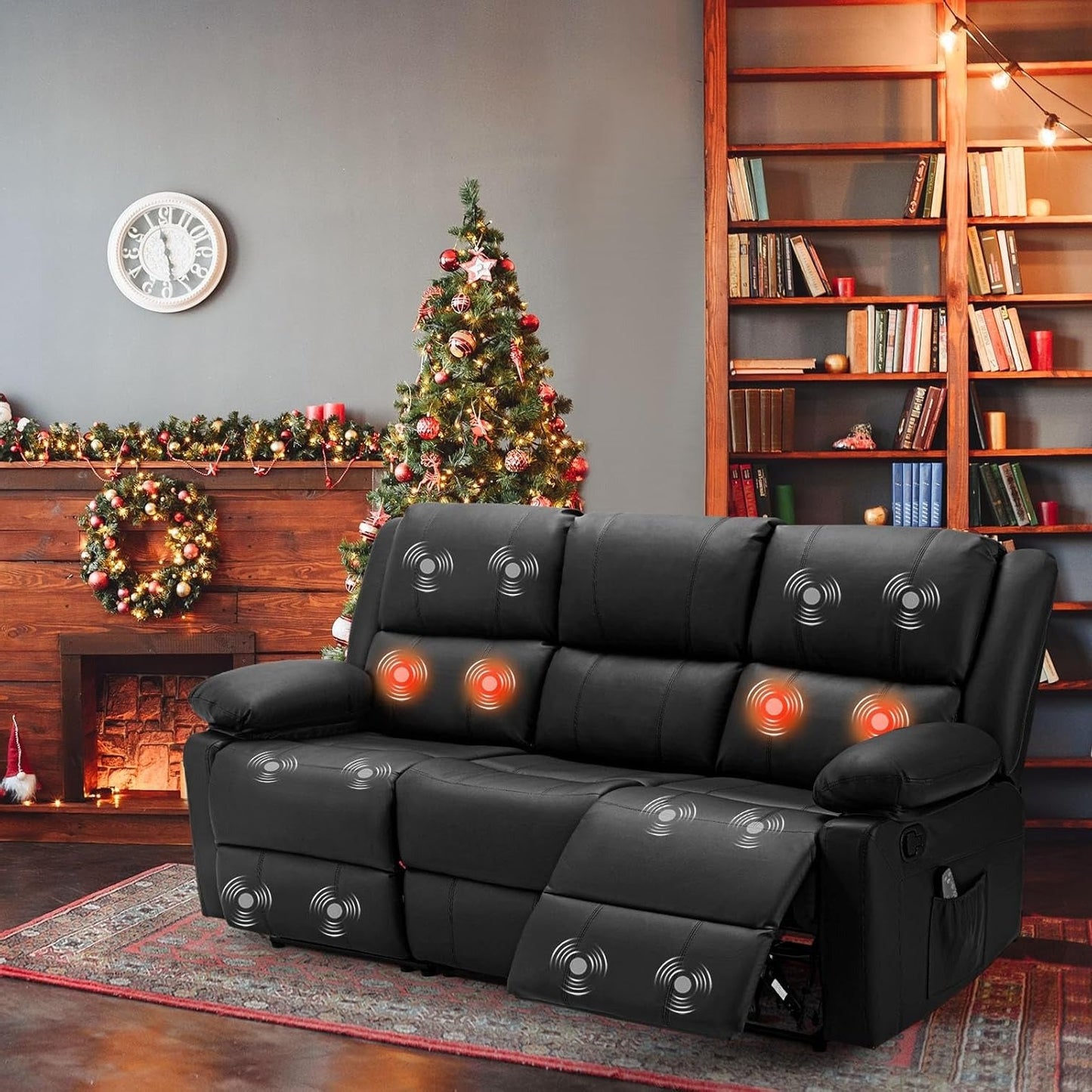 YODOLLA Reclining Sofa 3-Seater Couch, Black