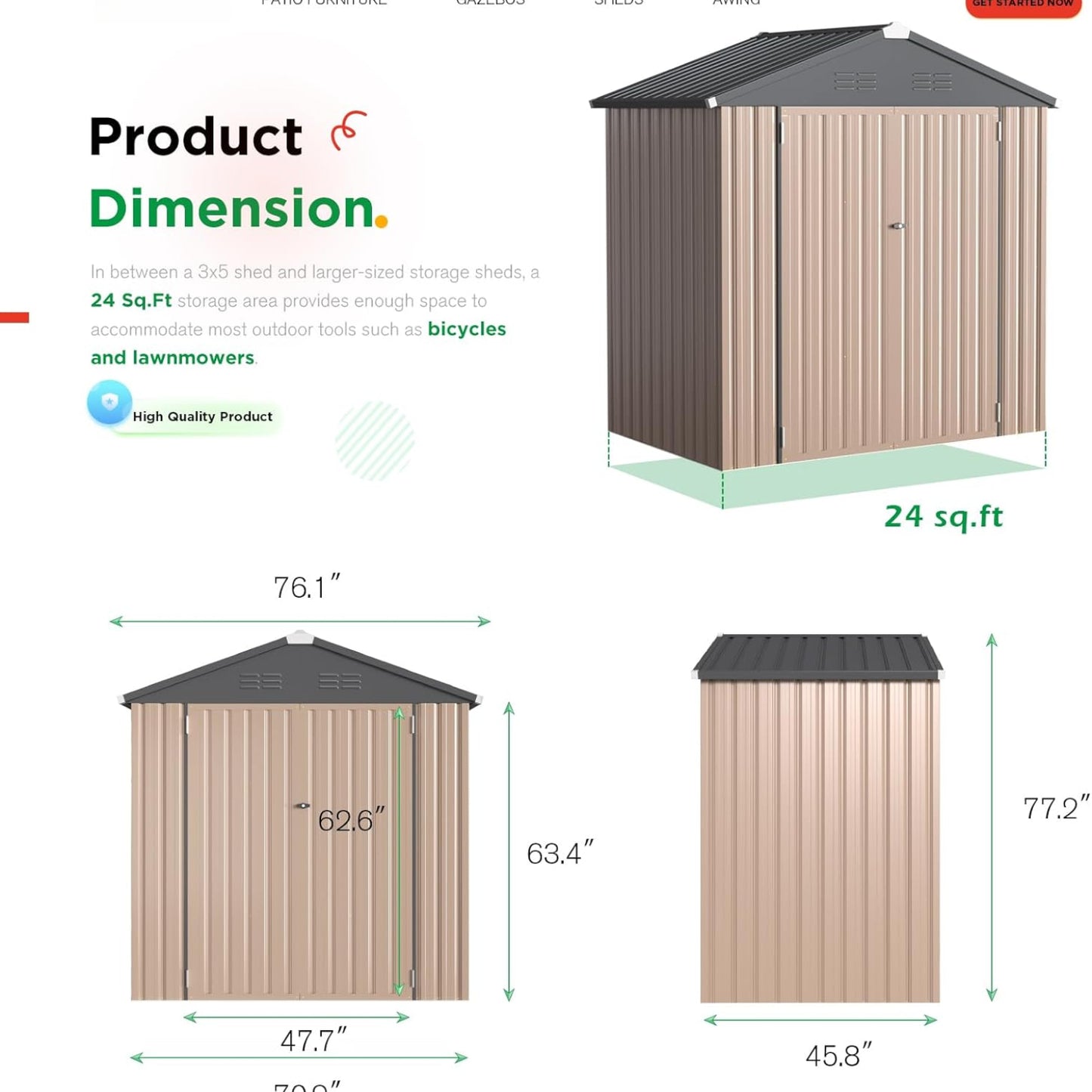 YODOLLA Shed 6' x 4' Storage Shed, Metal Sheds & Outdoor Storage, Grey
