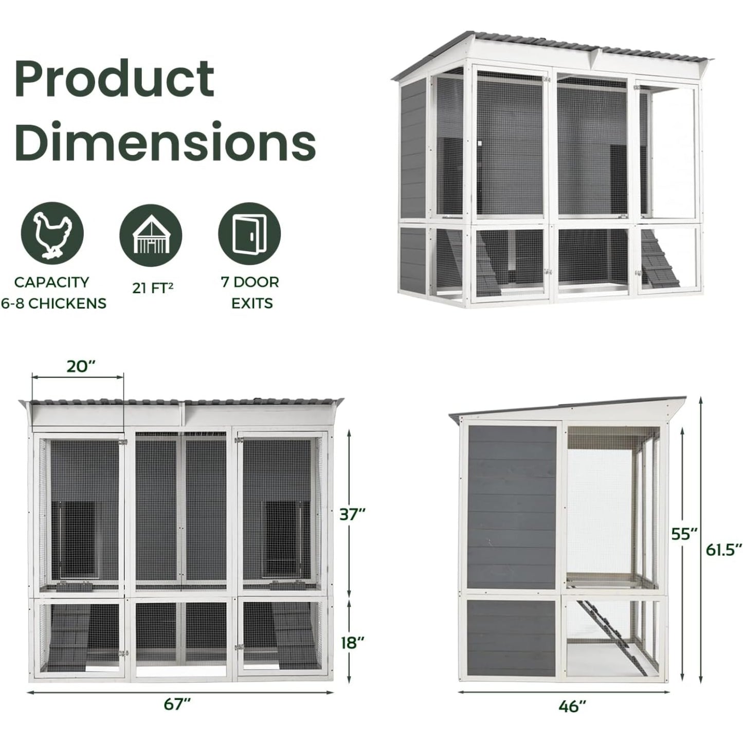 YODOLLA 67'' Extra Large Wood Chicken Coop with Run