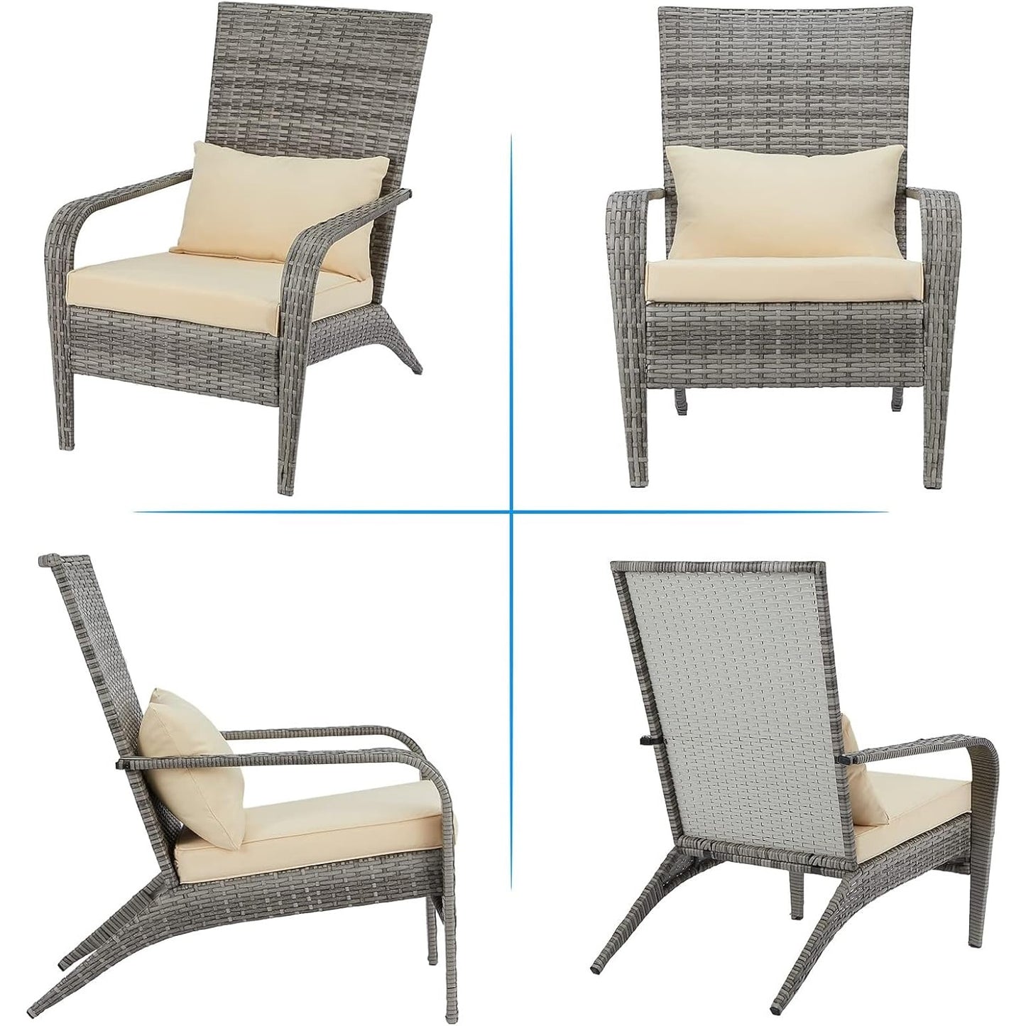 YODOLLA Patio Wicker Adirondack Chair, Coconino Rattan Dining Chairs,Grey