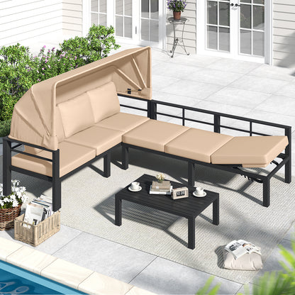 YODOLLA Patio Furniture Set with Retractable Canopy, Beige