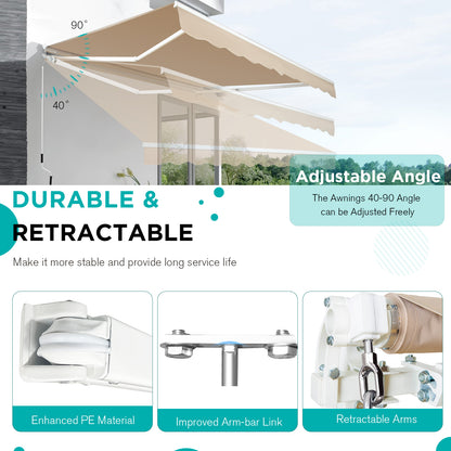 YODOLLA 20'×10' Manual Retractable Awning Sun Shade Patio