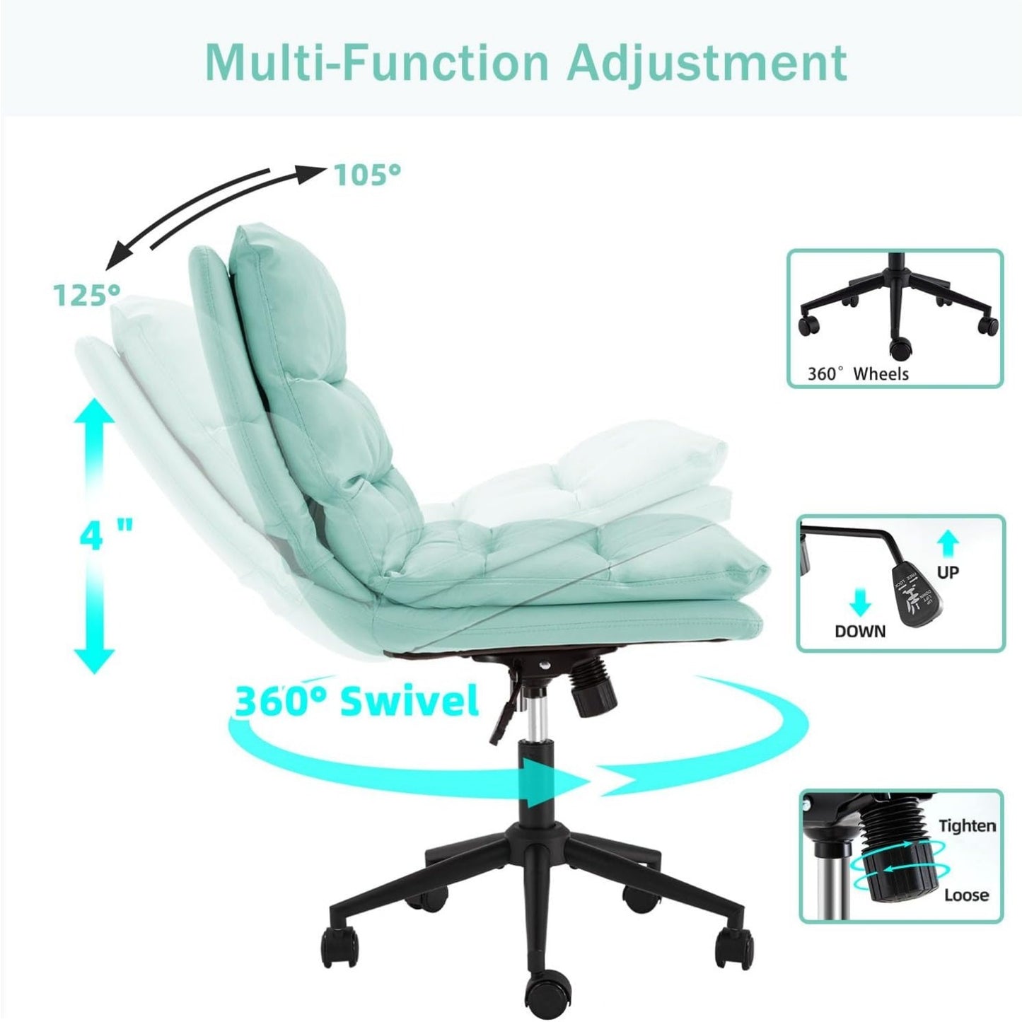 YODOLLA Office Chairs Swivel Desk Chair, PU Leather Light Green