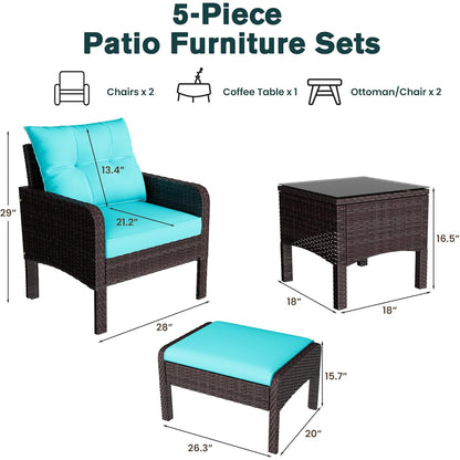 YODOLLA Outdoor 5 Pieces Patio Furniture Set, Blue