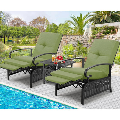 YODOLLA Outdoor Recliner Chairs Set of 2 with Side Table