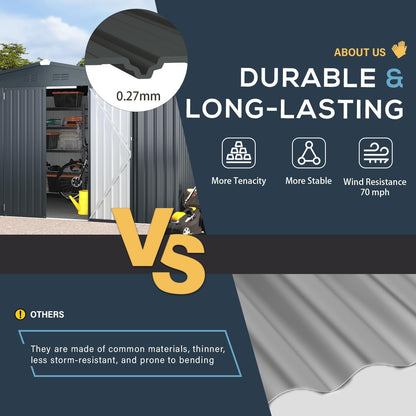 YODOLLA 10x14 Metal Outdoor Storage Garden Shed, Dark Gray