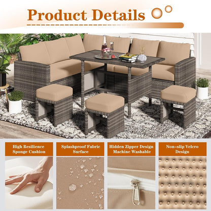 YODOLLA Outdoor Cushions, Fits 7-Seats Sectional Rattan Conversation Set, Memory Foam Cushions and Covers (Beige)