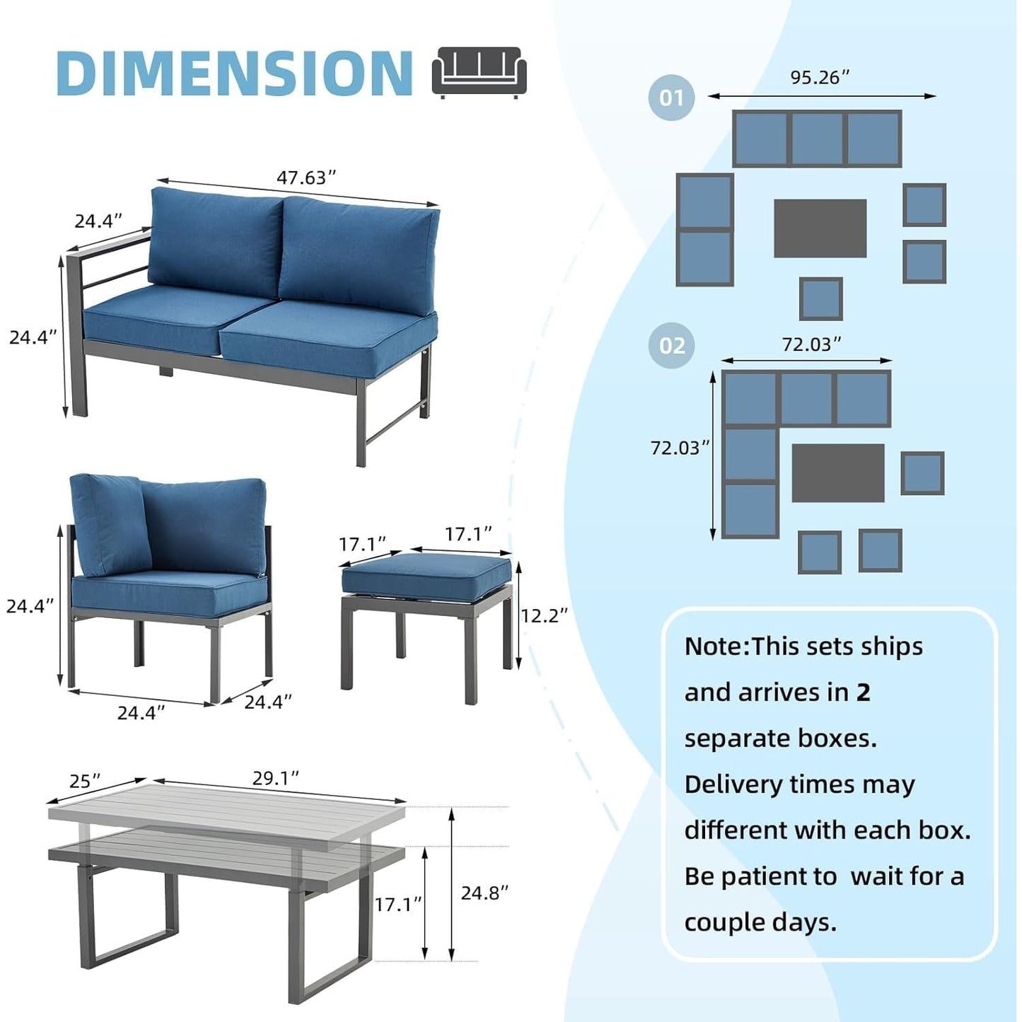 YODOLLA Outdoor Conversation Table and Chair Sets for Lawn Furniture Set, Navy