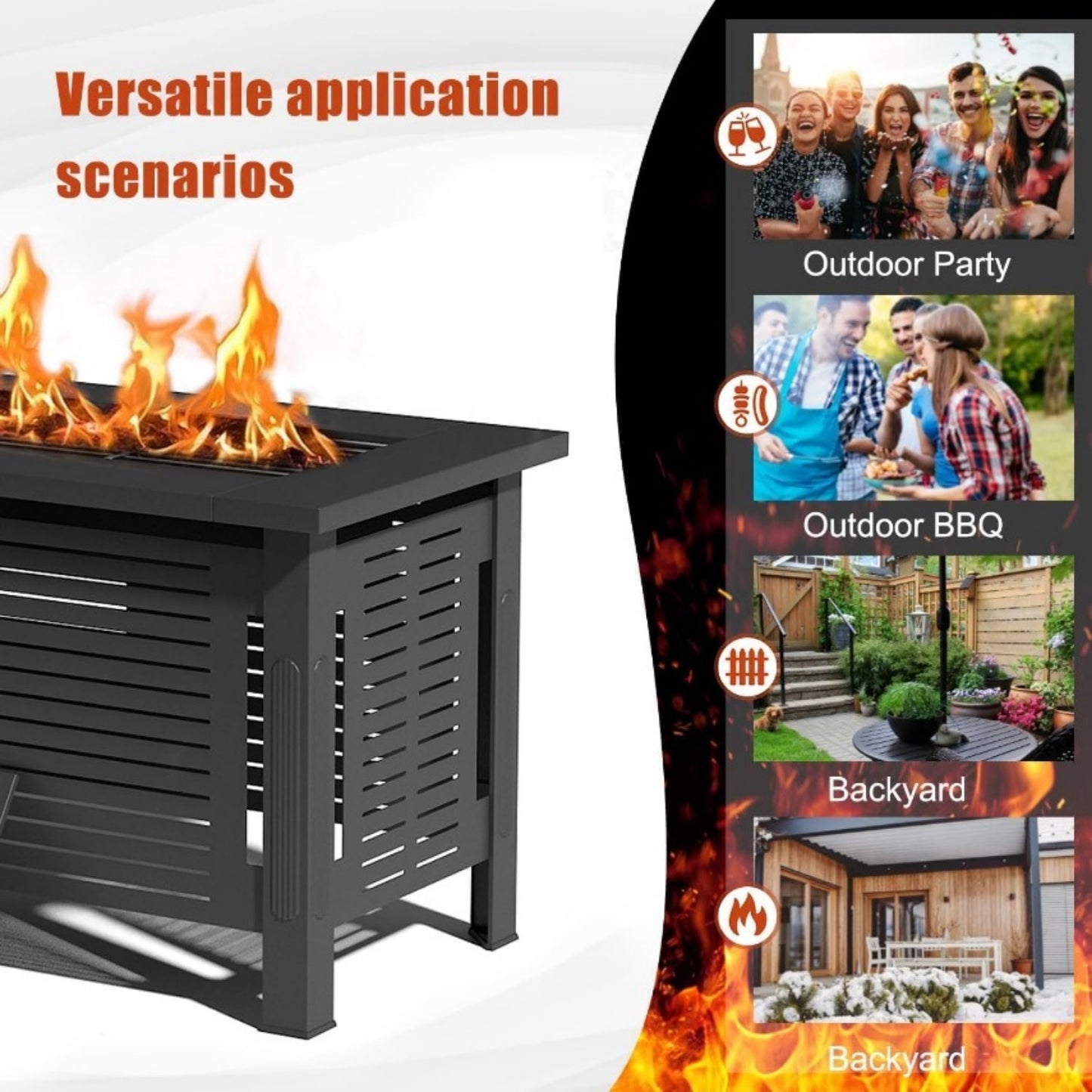 YODOLLA Fire Pit Table, Firepit Outdoor Table, 43 Inch, Black