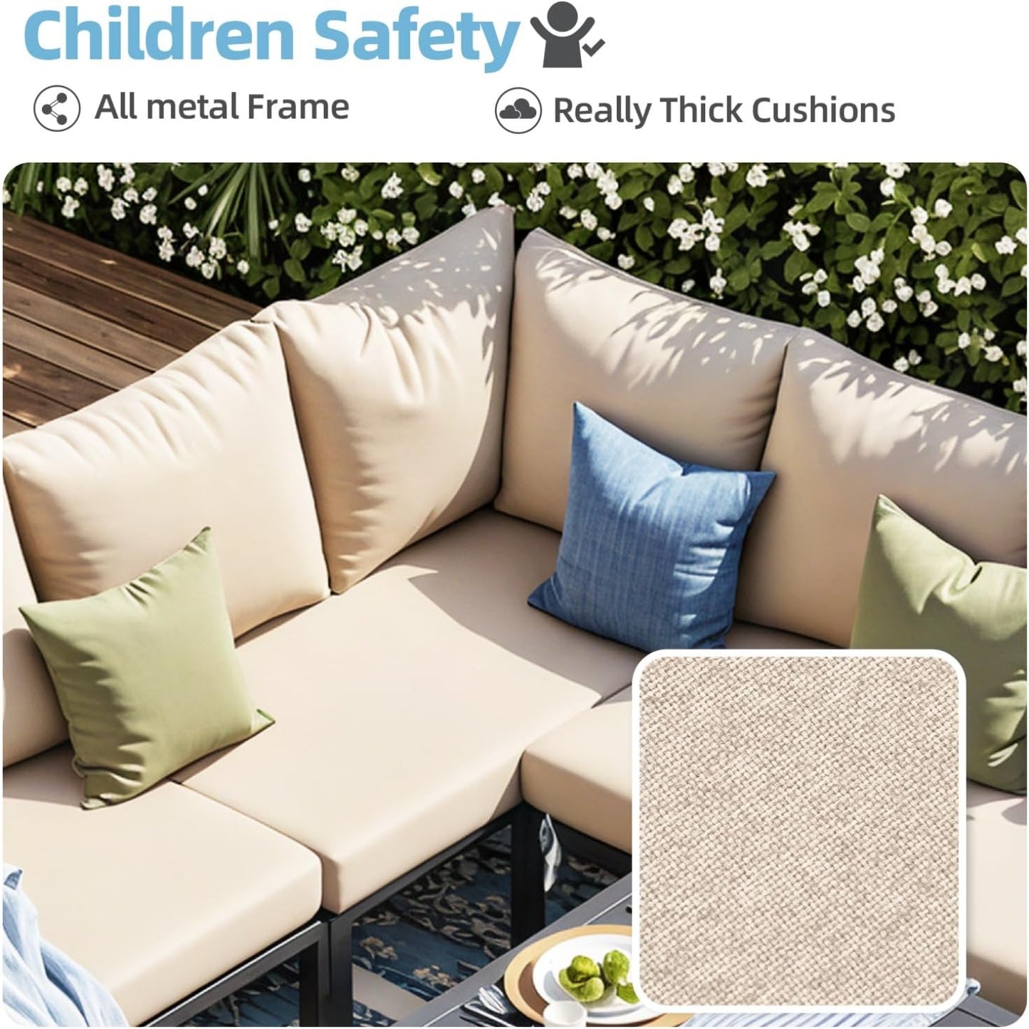 YODOLLA 7 Pieces Metal Patio Furniture Set, Biege