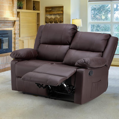 YODOLLA 2 Seat Loveseat Recliner with Heat&Massage Function, Faux Leather, Brown