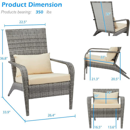 YODOLLA Patio Wicker Adirondack Chair, Coconino Rattan Dining Chairs,Grey