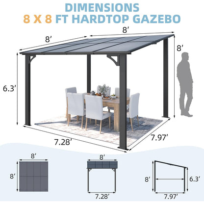 YODOLLA 8' x 8' Lean to Gazebo Pergola for Patio, Dark Grey