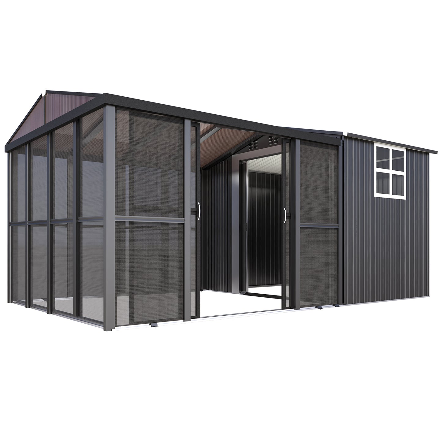 YODOLLA 10x10 Sunroom with 6x10 Shed with Window 2-in-1 Patio Shelter