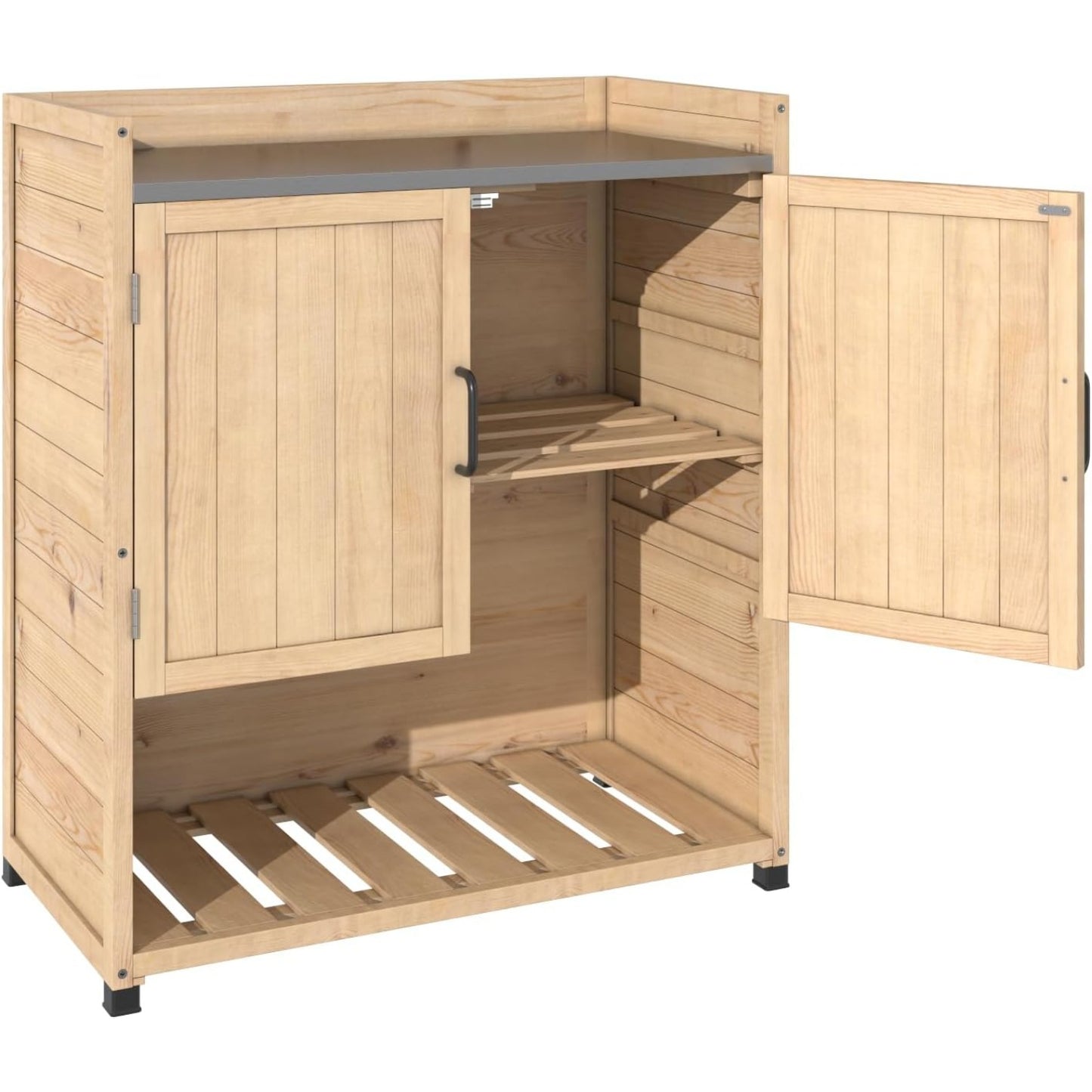 YODOLLA Potting Bench, Outdoor Wooden Storage Cabinet with Adjustable Shelf