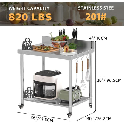 YODOLLA Stainless Steel Table 36"x30" with Backsplash and Knife Blocks Prep Tables for Commercial Kitchen