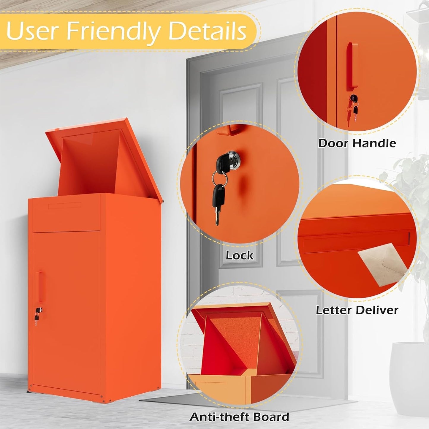 YODOLLA Lockable Anti-Theft Parcel Drop Box With Mailbox For Porch Fence Curbside, Orange
