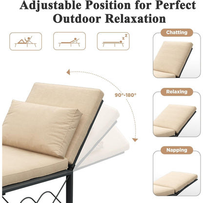 YODOLLA Outdoor Metal Chaise Lounge Chair Adjustable 5-Position Recliner