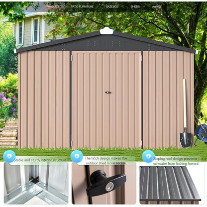 YODOLLA 10x14 Metal Outdoor Storage Garden Shed, Gray