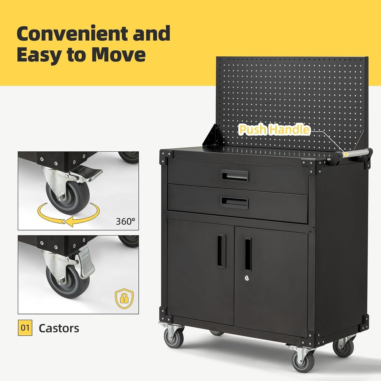 YODOLLA Rolling Tool Chest with Wheels 2 Drawers, Black