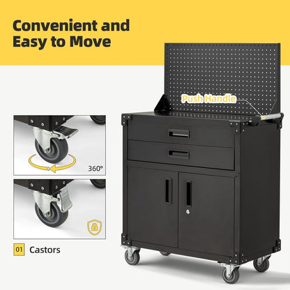 YODOLLA Rolling Tool Chest with Wheels 2 Drawers, Black