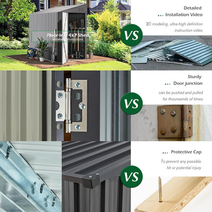 YODOLLA 4' x 7' Outdoor Lean to Storage Shed, Dark Grey