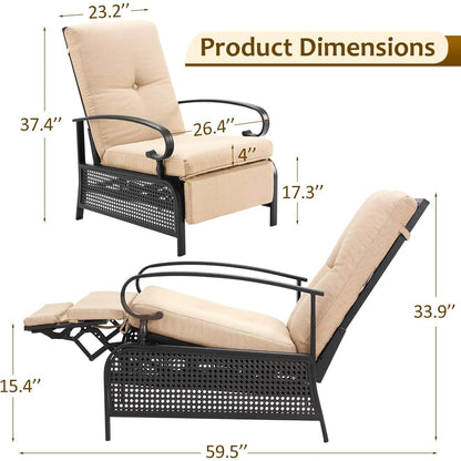 YODOLLA Outdoor Recliner Chair with Beige Olefin Cushions Set of 2