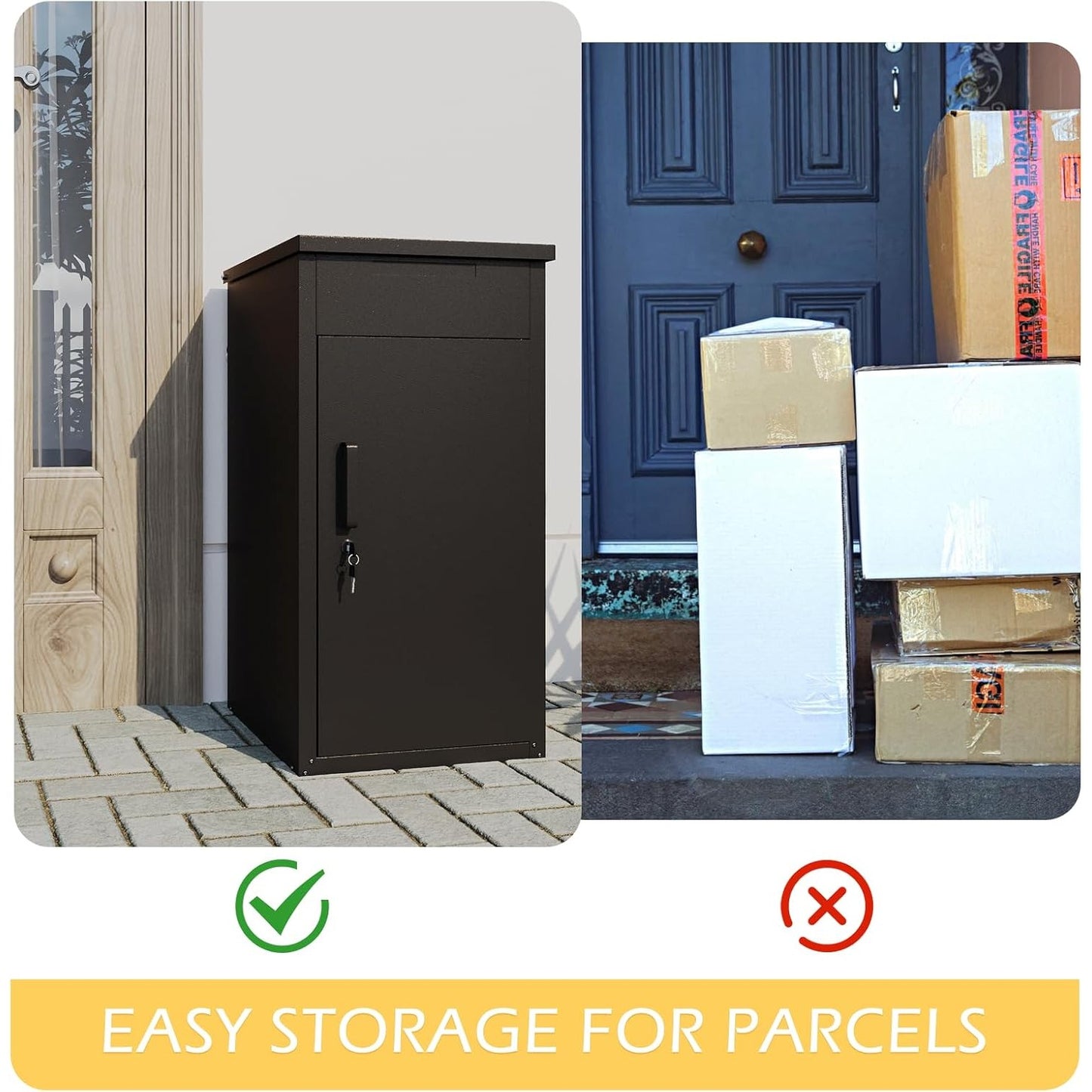 YODOLLA Lockable Anti-Theft Parcel Drop Box With Mailbox For Porch Fence Curbside, Dark Brown