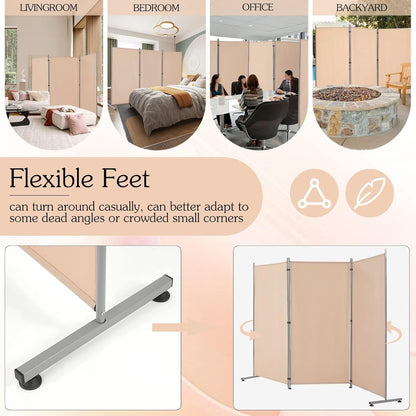 YODOLLA 4 FT Wall Divider and Folding Privacy Screens, Beige