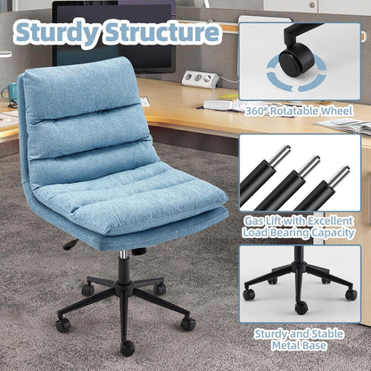 YODOLLA Office Chairs Swivel Desk Chair, Linen Fabric Blue