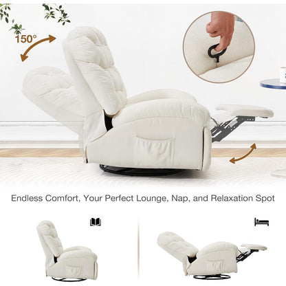 YODOLLA Oversized Recliner Chair, 360° Swivel Rocking Glider, Chenille Rocker, Cream White