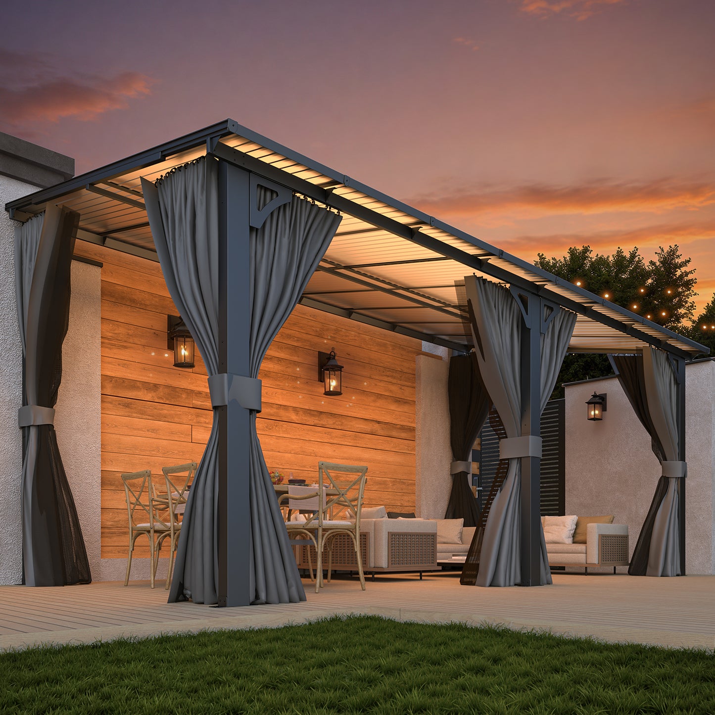 YODOLLA 16' x 8' Gazebo Outdoor Pergola with Curtains and Netting