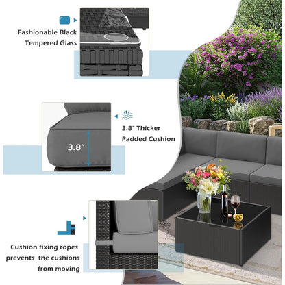 YODOLLA 7 Piece Outdoor Patio Furniture Set, Black & Gray