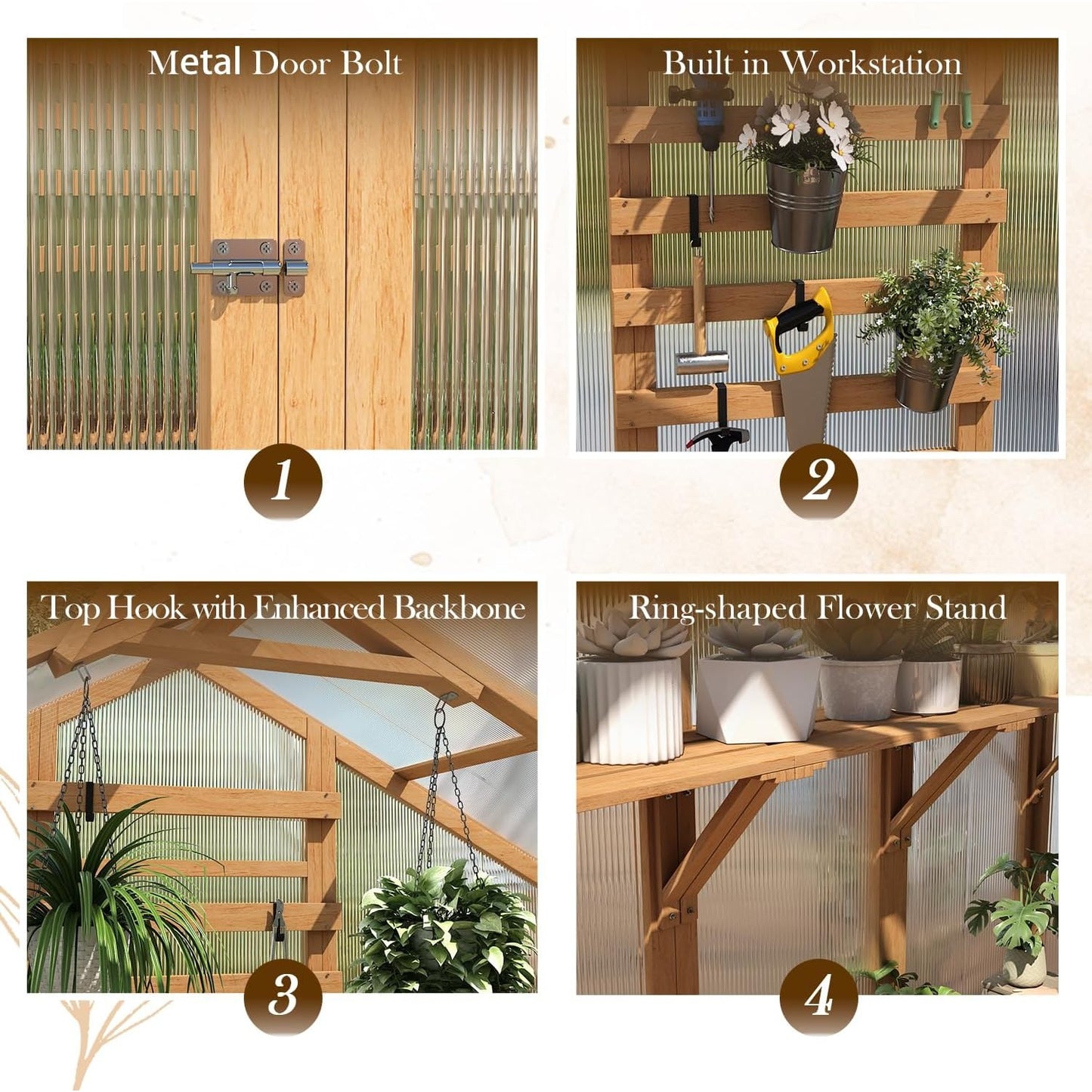 YODOLLA 6x7 FT Wooden Greenhouse, Walk-in Garden Greenhouse with Plant Stand