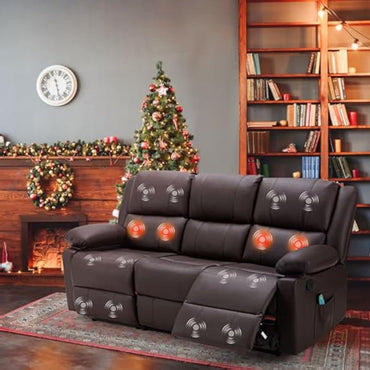 YODOLLA Reclining Sofa 3-Seater Couch, Brown