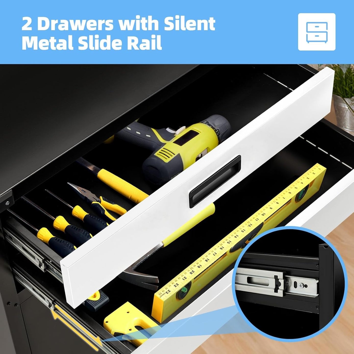 YODOLLA Rolling Tool Chest with Wheels 2 Drawers, White Door