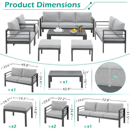 YODOLLA 7 Pieces Aluminum Patio Furniture Set, Gray