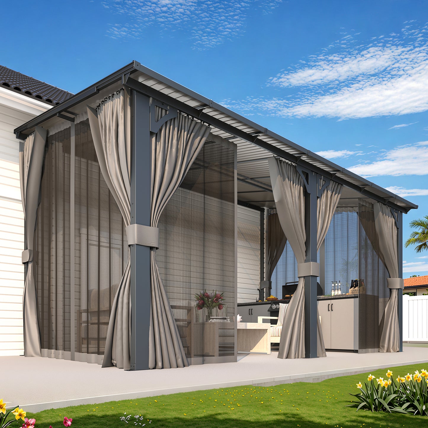 YODOLLA 14' x 8' Gazebo Outdoor Pergola with Curtains and Netting