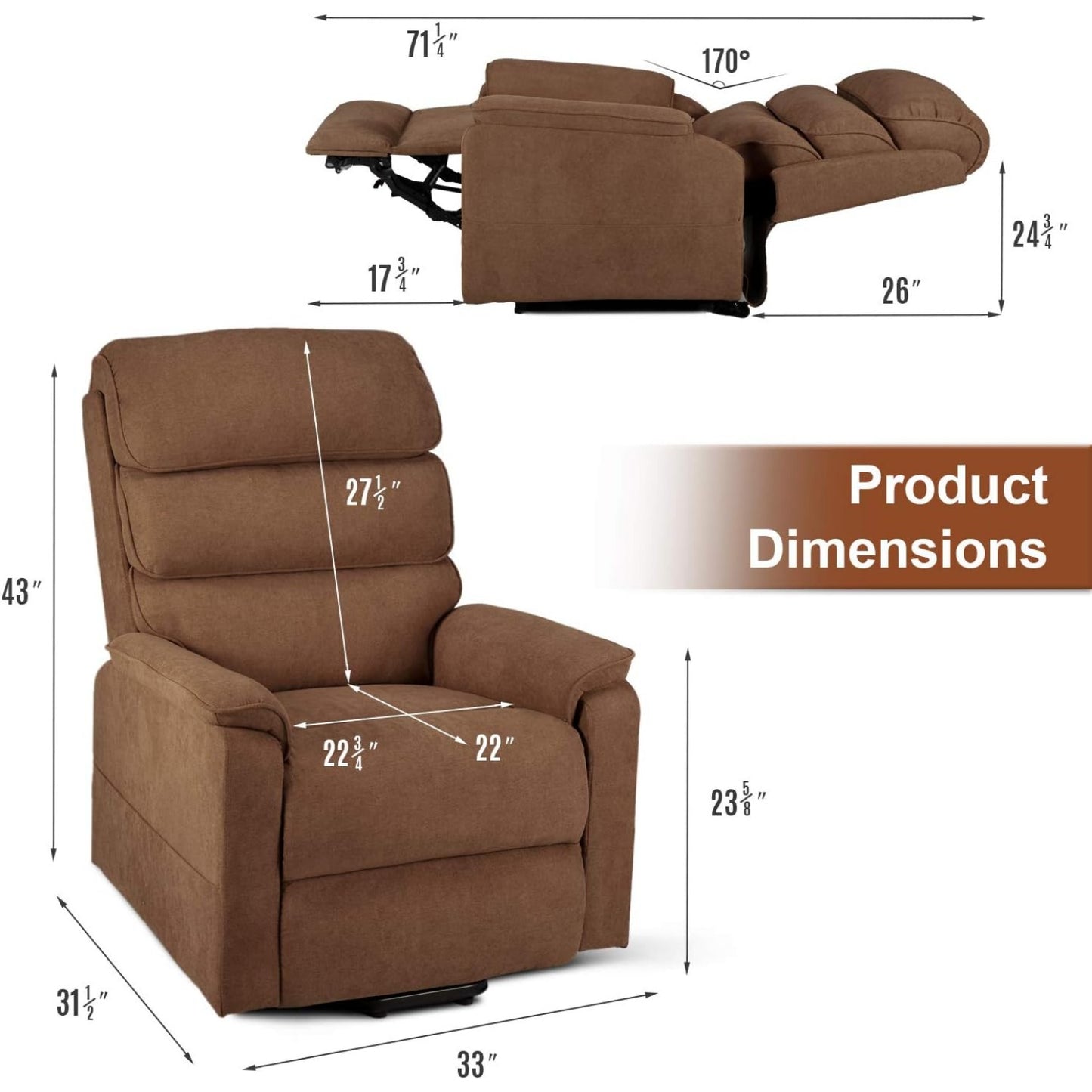 YODOLLA Electric Dual Motor Power Recliner Lift Chair for Elderly, Coffee