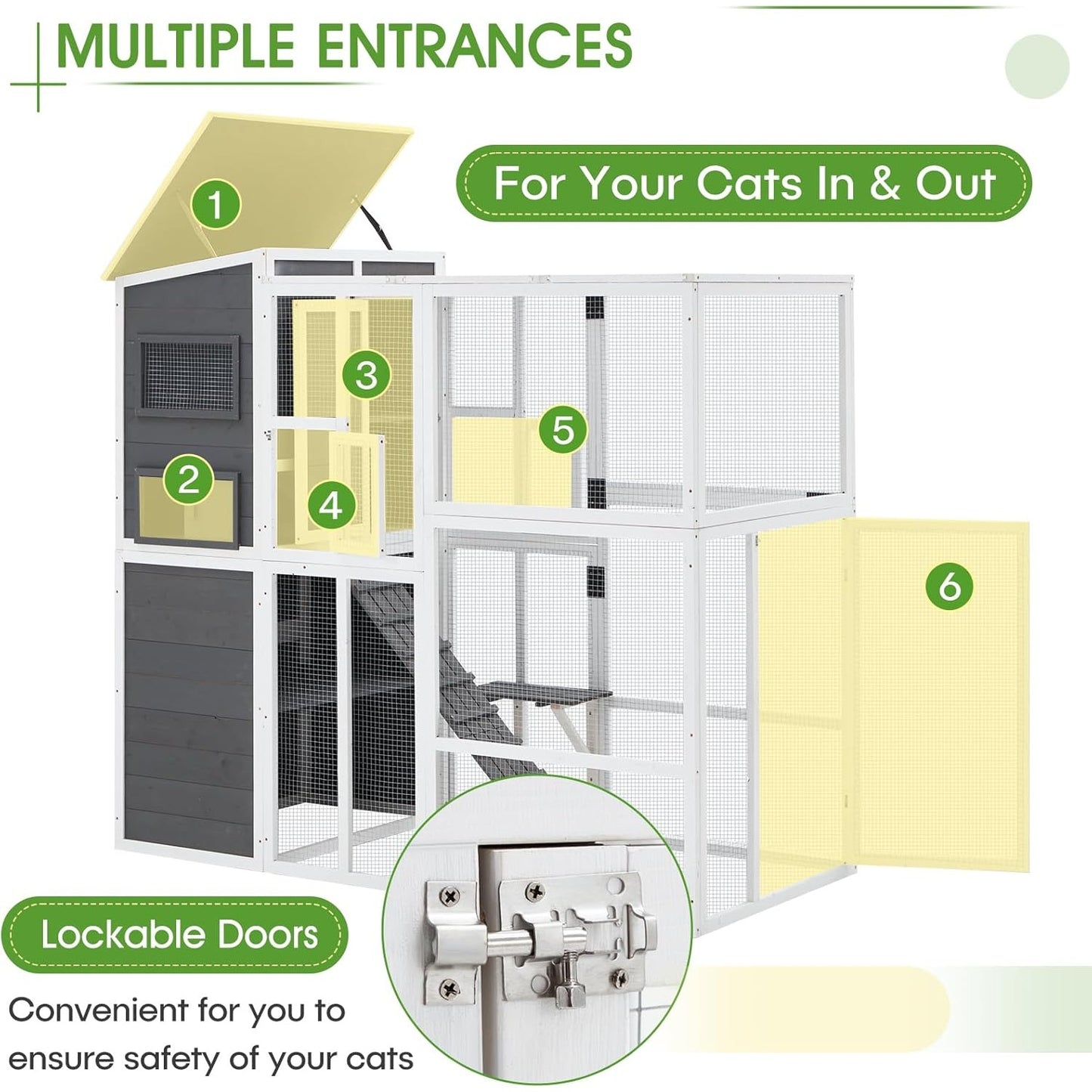 YODOLLA Large Spacious Cat Cage With Weatherproof Roof, Grey