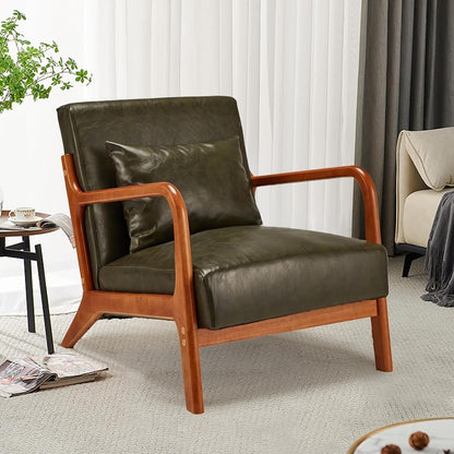 YODOLLA Accent Chair Reading Armchair, PU Leather Green