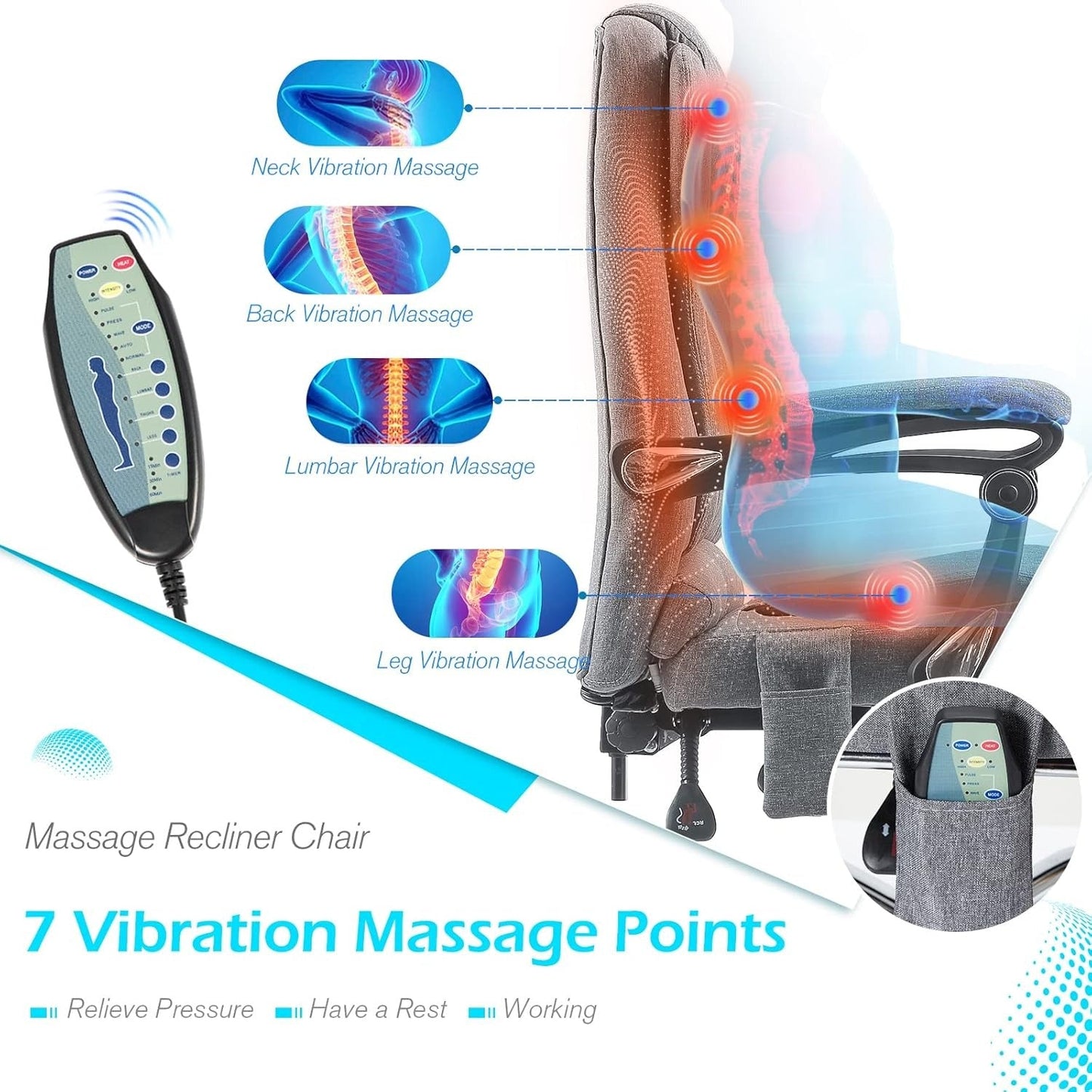 YODOLLA Heated Executive Office Chair with Massage, Fabric Grey