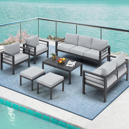 YODOLLA 7 Pieces Aluminum Patio Furniture Set, Gray