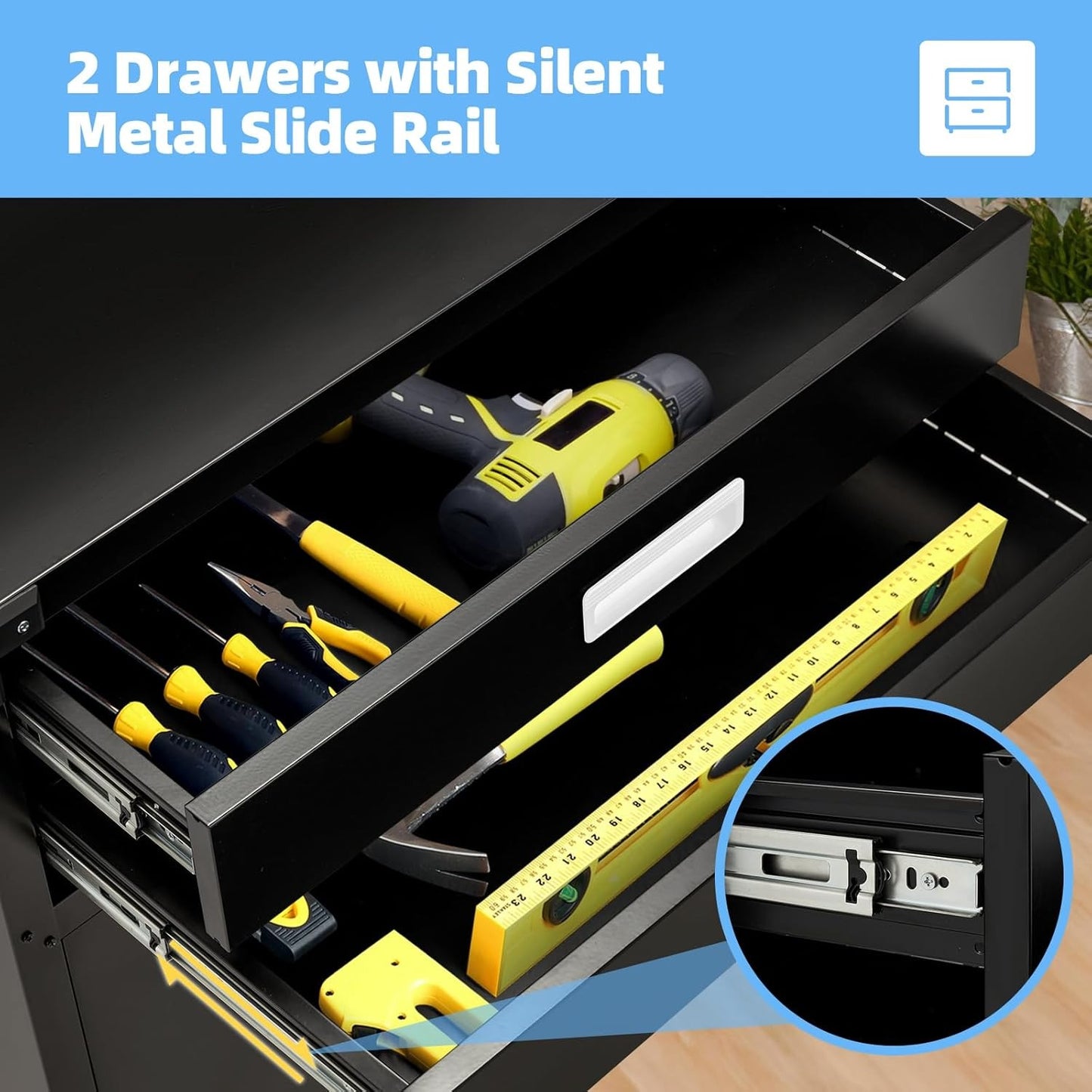 YODOLLA Rolling Tool Chest with Wheels 2 Drawers, White Handle