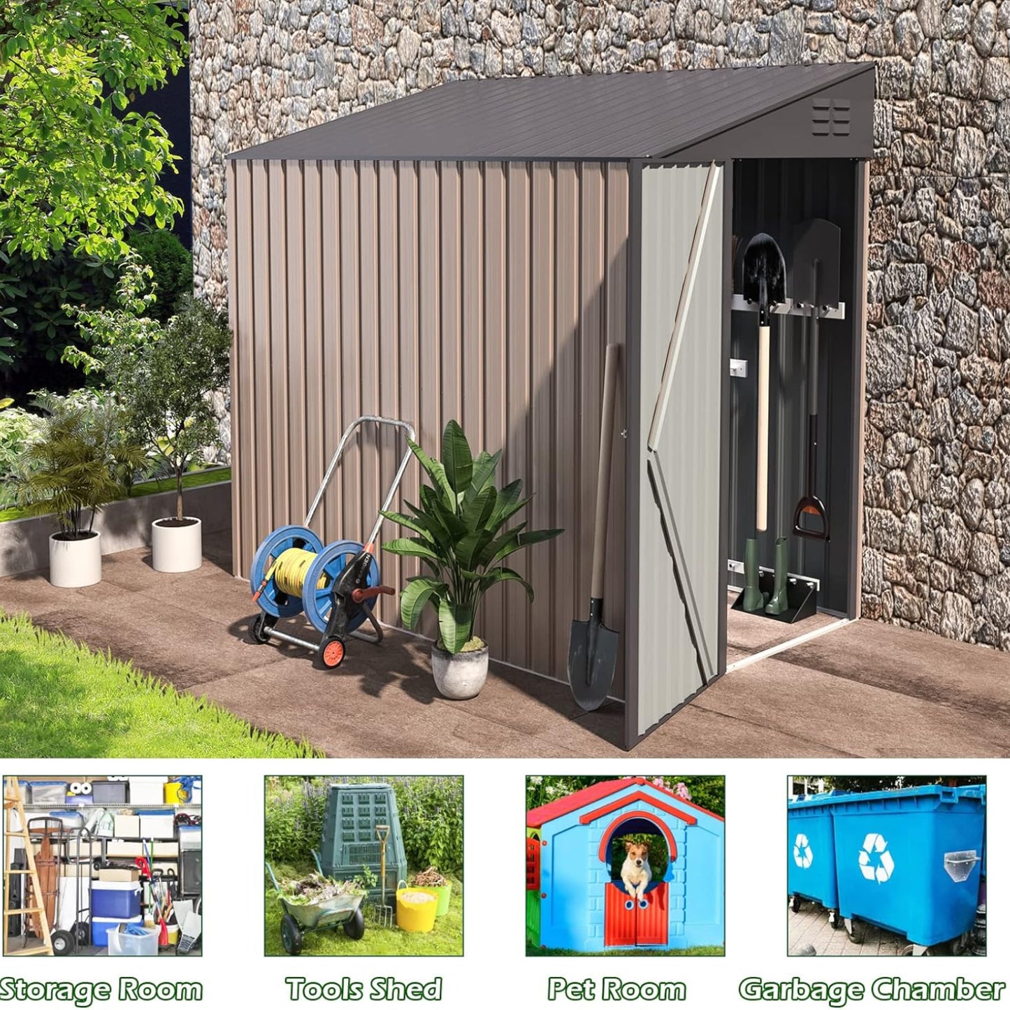 YODOLLA 4' x 7' Outdoor Lean to Storage Shed, Grey