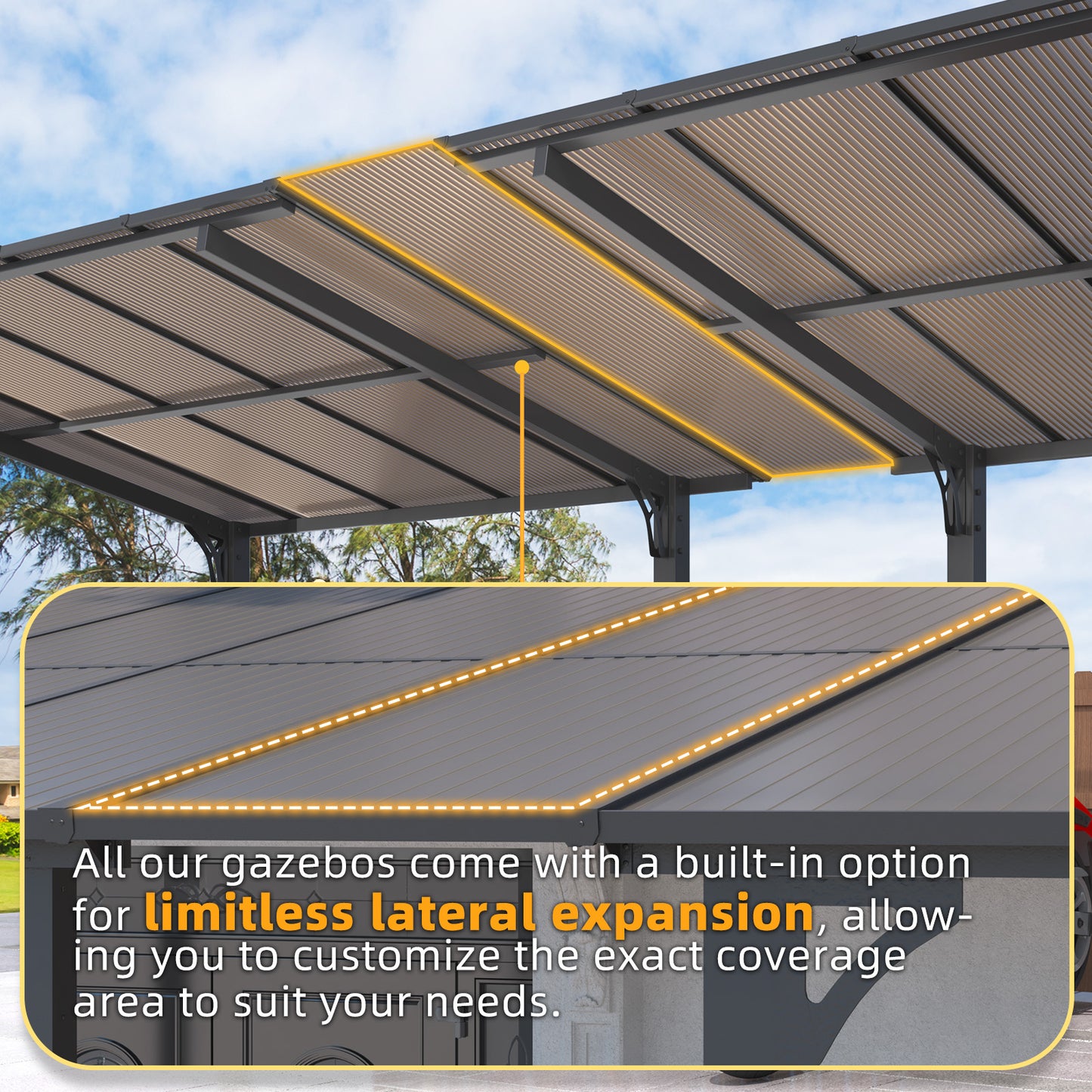 YODOLLA patio pergola with roof.