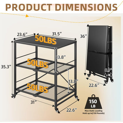 YODOLLA Stainless Pizza Oven Table with 2 Lock Casters, Black