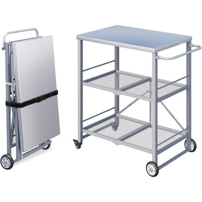 YODOLLA Foldable Stainless Steel Grill Cart Table with Wheels, Gray